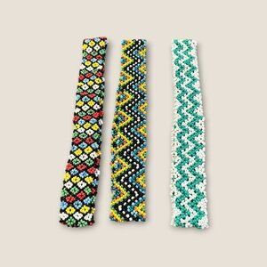 Lot Of 3 Handmade Beaded Stretch Necklaces Multicolor Patterns